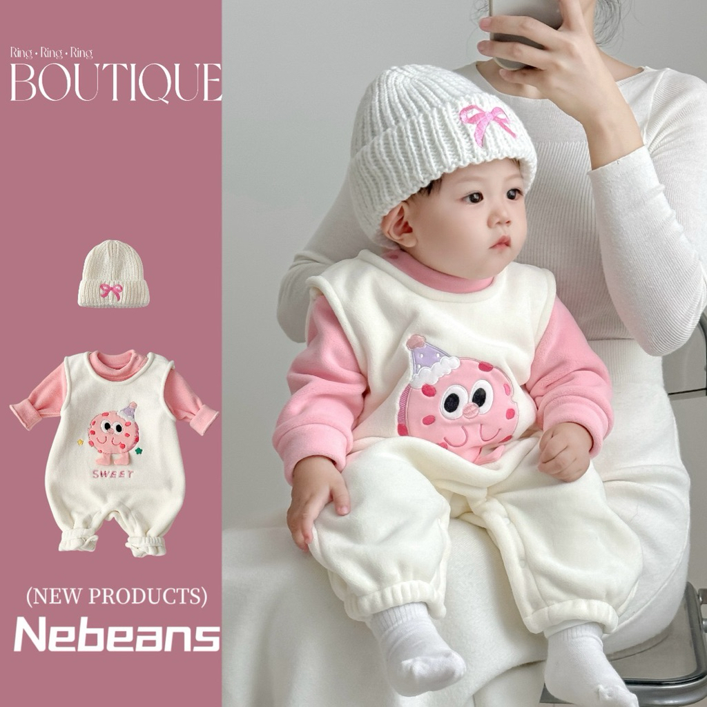 Romper SWEET Cho Bé Mềm Ấm Màu Hồng Kem | Bodysuit Lót Nỉ Siêu Xinh Giữ Ấm Mùa Đông Bé Trai Bé Gái