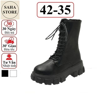  Giày boot nữ bigsize 42 41 SAHA229 độn đế 8cm 8p 5cm 5p bốt combat boost cao cổ tăng 8 cm martin boots đen trắng 