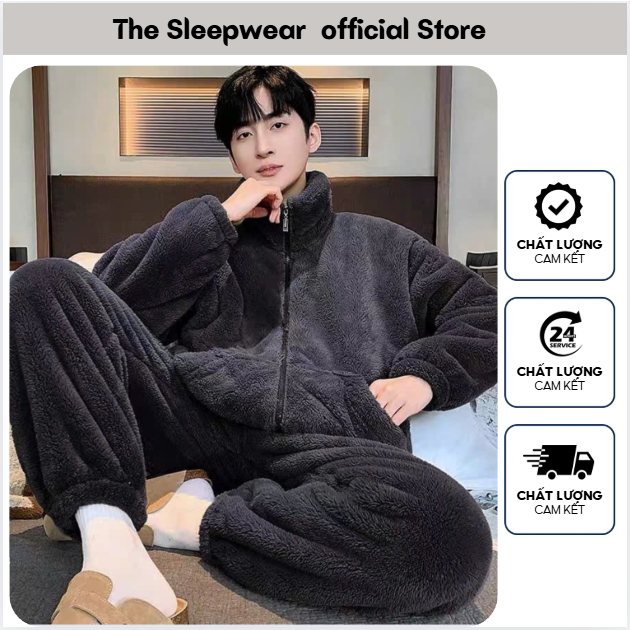  Bộ Đồ Ngủ  Lông Cừu San Hô hai mặt  - The Sleepwear - Đồ Bộ mặc nhà mùa đông cho nam  -Có size 110kg 