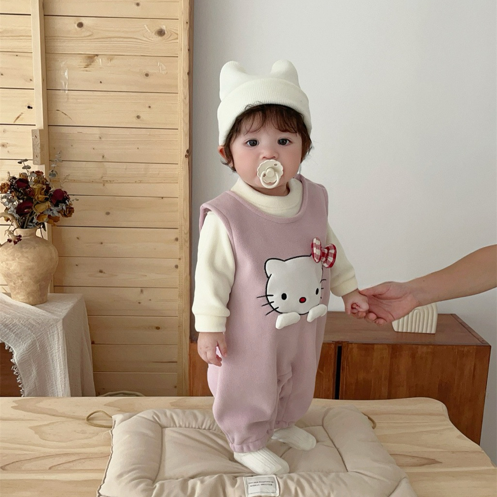 Romper Nỉ Ấm Cho Bé Hình Mèo & Doraemon | Bodysuit Mùa Đông Siêu Mềm, Dễ Thương Bé Trai Bé Gái