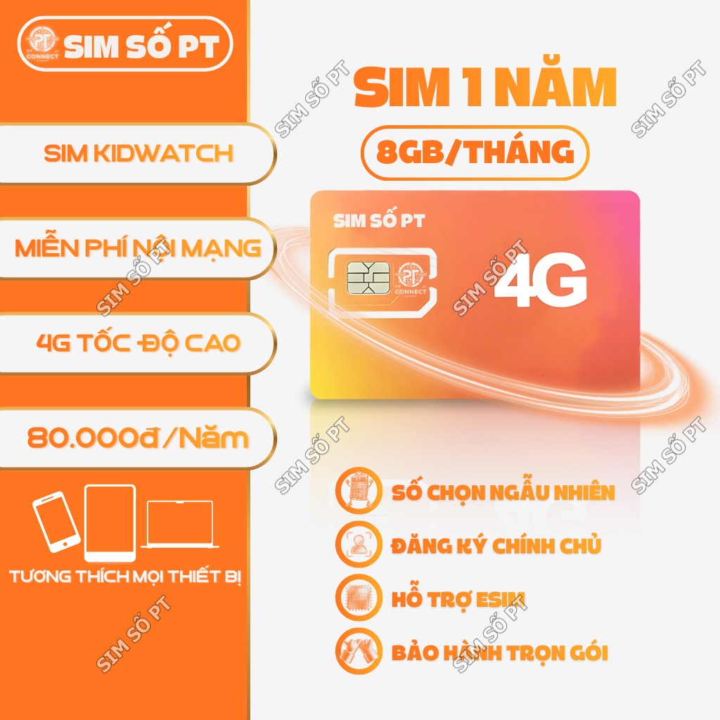 Sim 4G 8GB/Tháng – Gói 1 Năm – Có Gọi Nội Mạng – Giá Ưu Đãi