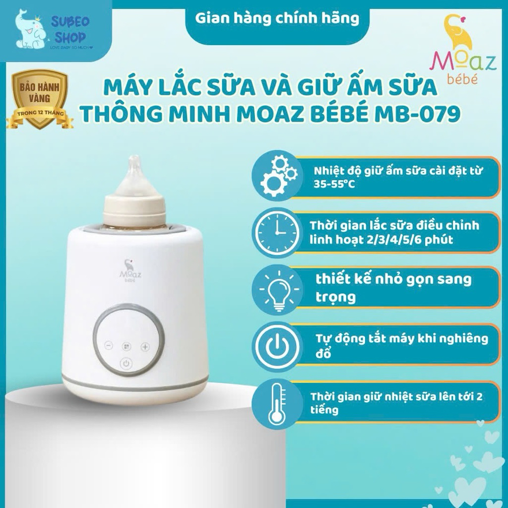 Máy lắc bình sữa và giữ ấm sữa thông minh Moaz Bébé Mb079