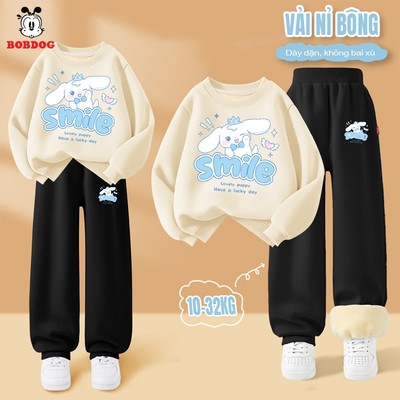 Bộ dài tay bé gái BOBDOG chất liệu nỉ bông ấm áp in hình thỏ trắng cute cho bé RU-KS74
