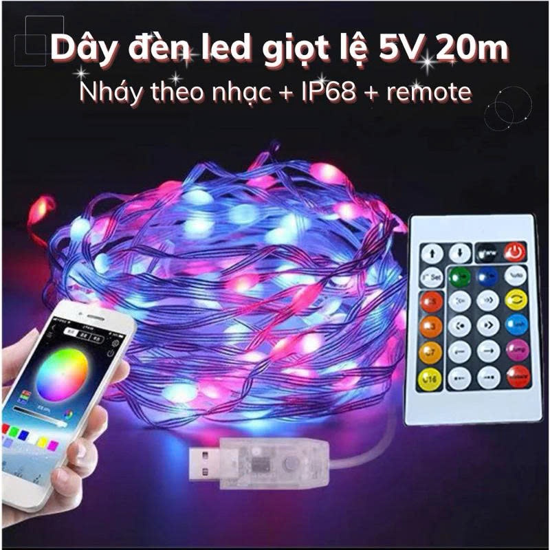 Dây Đèn Led đuổi ARGB 20m, 10m (đủ số bóng) Nháy Theo Nhạc Chống Nước Điều Khiển Remote hoặc App