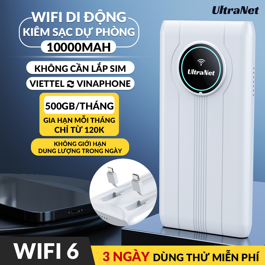 Bộ Phát Wifi UltraNet JS018 Mạng Mạnh, Pin Trâu, Kết Nối 12 Thiết Bị, Dành Cho Công Trình, Đi Làm Xa