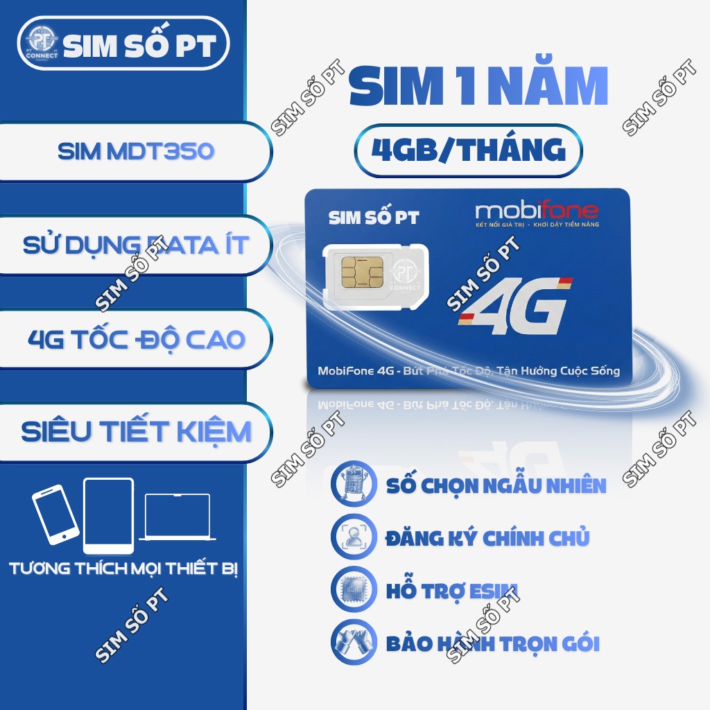 Sim 1 Năm 4GB/Tháng Mobifone – MDT350 – Dùng Chỉ Data – Không Gọi, Không SMS – Tổng 12 Tháng