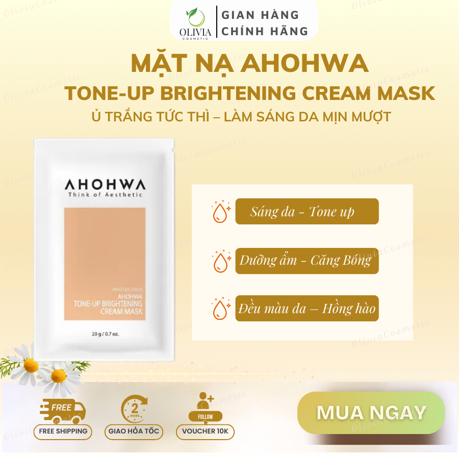 Mặt Nạ Ủ Trắng Dạng Kem AHOHWA Tone-Up Brightening Cream Mask (Gói 20g)