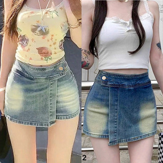   BST 2026  Quần Váy Jean Nữ BIGSIZE Váy Ngắn Chữ A Cài Nút Kiểu Lệch Tà Màu Loang MONJEANSHOP Ms2112 