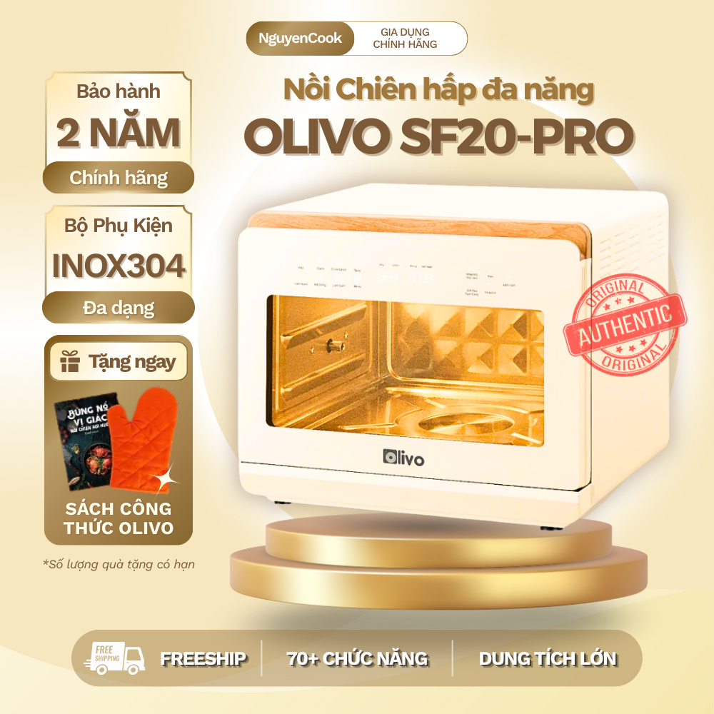 [20L] Nồi Chiên Hấp Hơi Nước Đa Năng OLIVO SF20 PRO – Inox 304, Dung Tích Lớn, Chiên Không Dầu
