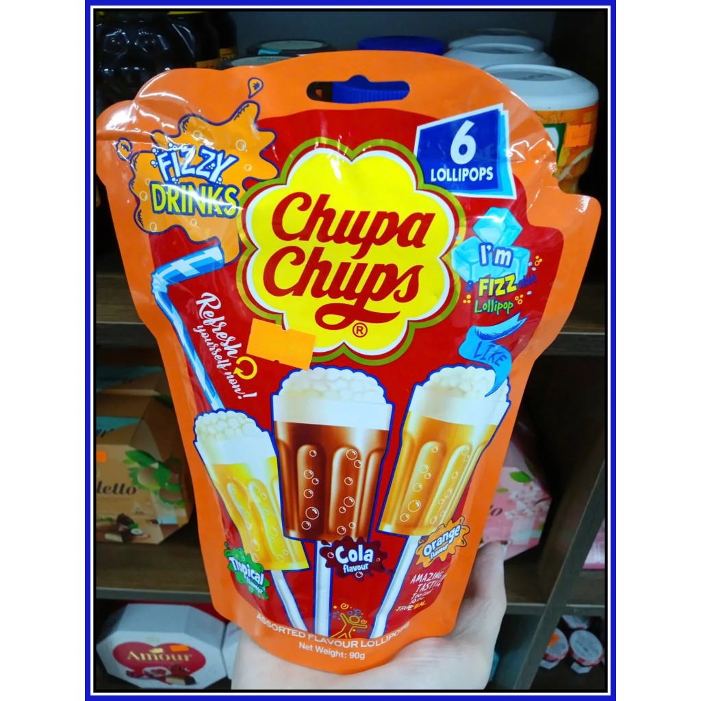 Kẹo Mút Chupa Chups Fizzy Drinks 90g 6 gói kẹo