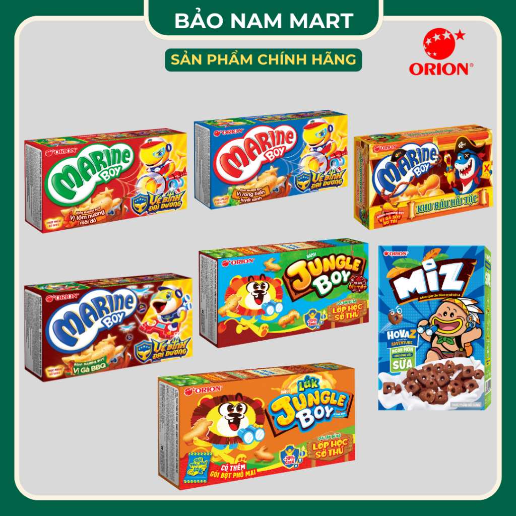 COMBO Snack Bánh cá Marine Boy, Bánh khủng long Jungle Boy 35g Orion đủ vị - HÀNG CHÍNH HÃNG