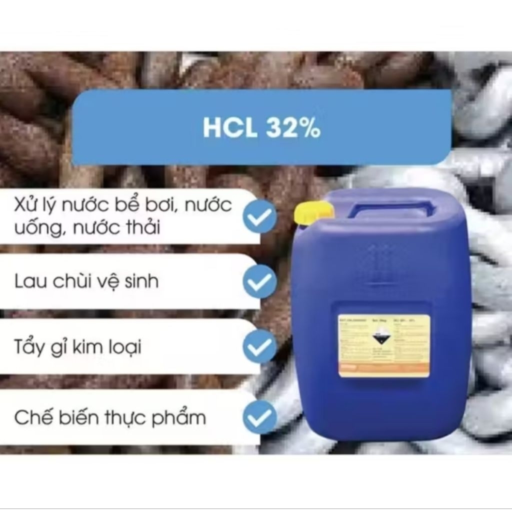 HCL 32% xử lý nước, lau chùi vệ sinh, chế biến thực phẩm chiếc lẻ
