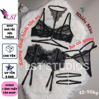  QR1234 Set Nội Y Ren Mỏng Kèm Gater Có Xương Tôn Eo Phong Cách Gợi Cảm Bí Ẩn CÓ BIGSIZE 
