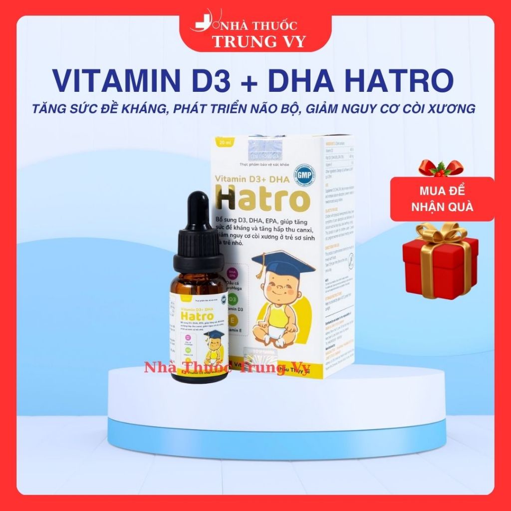 Dung dịch uống Hatro Vitamin D3+ DHA Pharvina bổ sung vitamin D3, DHA (20ml)