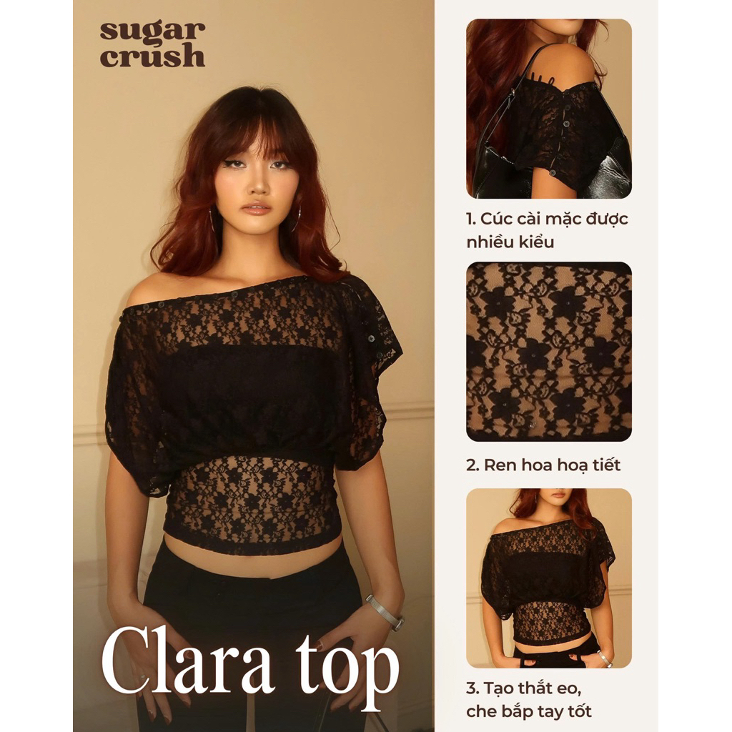 Sugar Crush - set áo kiểu chất ren hoạ tiết trễ vai tuỳ chỉnh có phối cúc + áo ống- Clara Tốp
