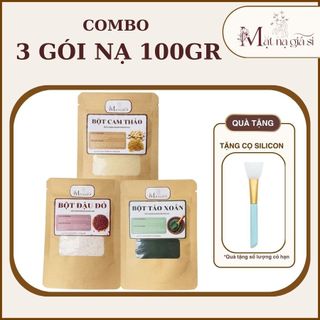   Combo 3 Gói 100gr  Bột mặt nạ dưỡng da trắng mịn ngăn ngừa lão hoá Gồm Đậu Đỏ + Tảo Xoắn + Cam Thảo 