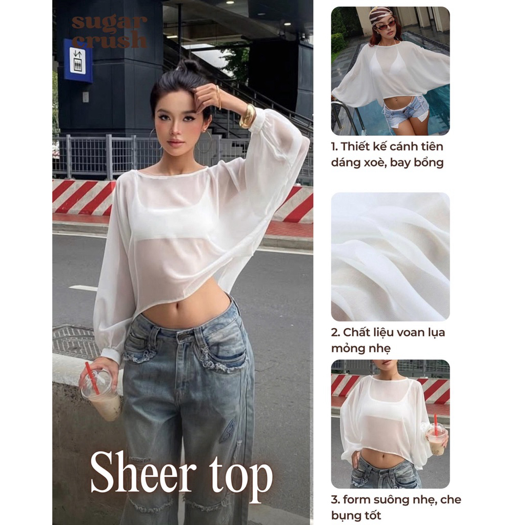 Sugar Crush - Áo choàng voan xuyên thấu tay dài cánh tiên - Sheer top