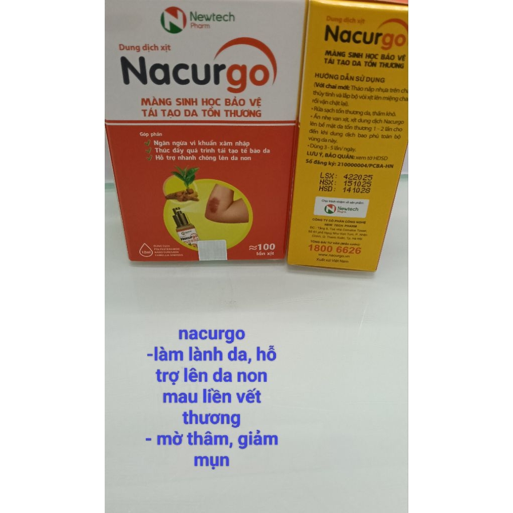 🌼 Xịt Nacurgo – Vệ sinh da & làm liền da, bảo vệ da tổn thương (100 lần xịt) 12ml