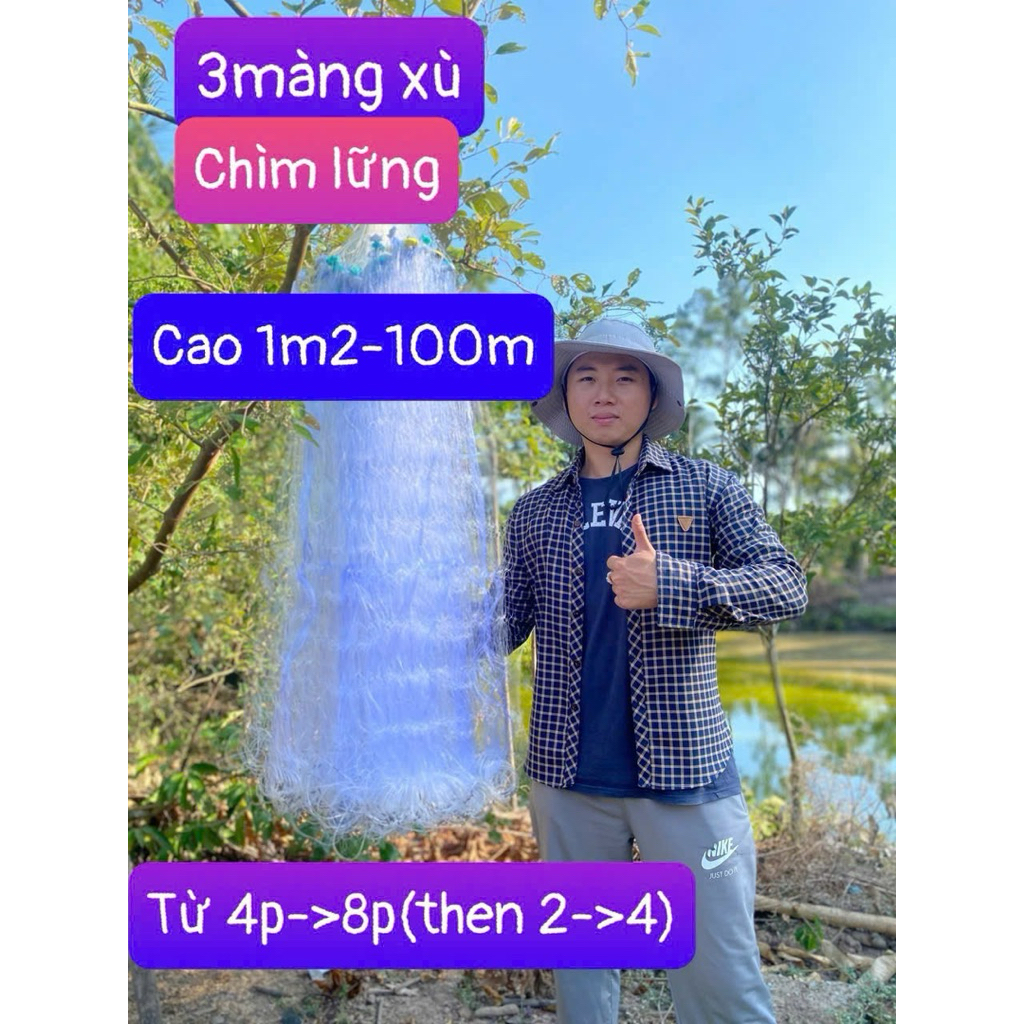 LƯỚI THÁI CÁ 3 MÀNG XÙ CHÌ NẶNG 1kg CHÌM LỮNG (CAO 1m2 Dài 100 Mét )-LƯỚI CÁ-LƯỚI BẮT CÁ-LƯỚI ĐÁNH C