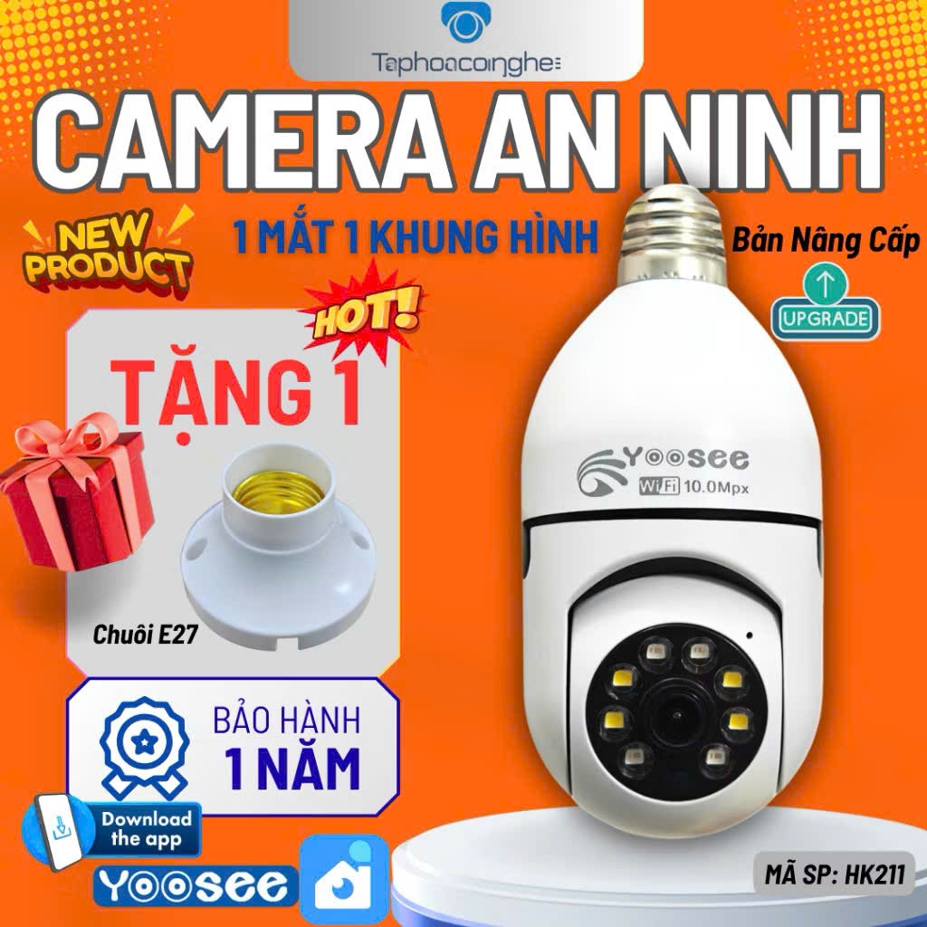 Camera Yoosee PTZ bóng đèn xoay 360 độ FHD1080p hình ảnh chất lượng rõ nét - Ban đêm có màu