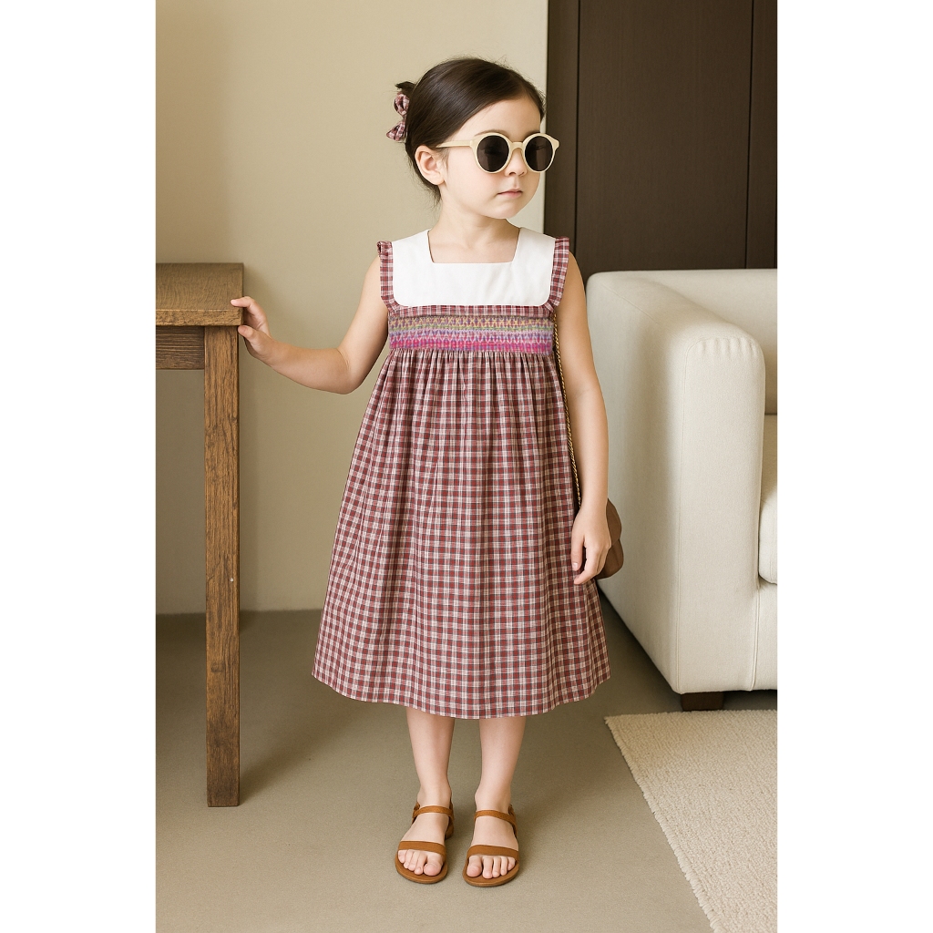 ĐẦM TRẺ EM XINH HOUSE CỔ VUÔNG SMOCK  K38 - K39