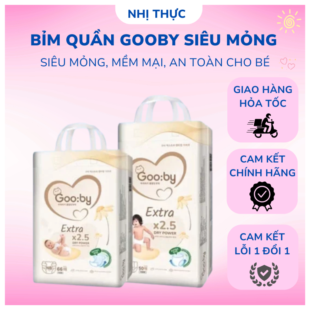 Tã, bỉm quần dán Gooby ngày, đêm chống tràn hiệu quả đủ size tiện lợi M46/L56/XL52/XXL48 cho bé phiế