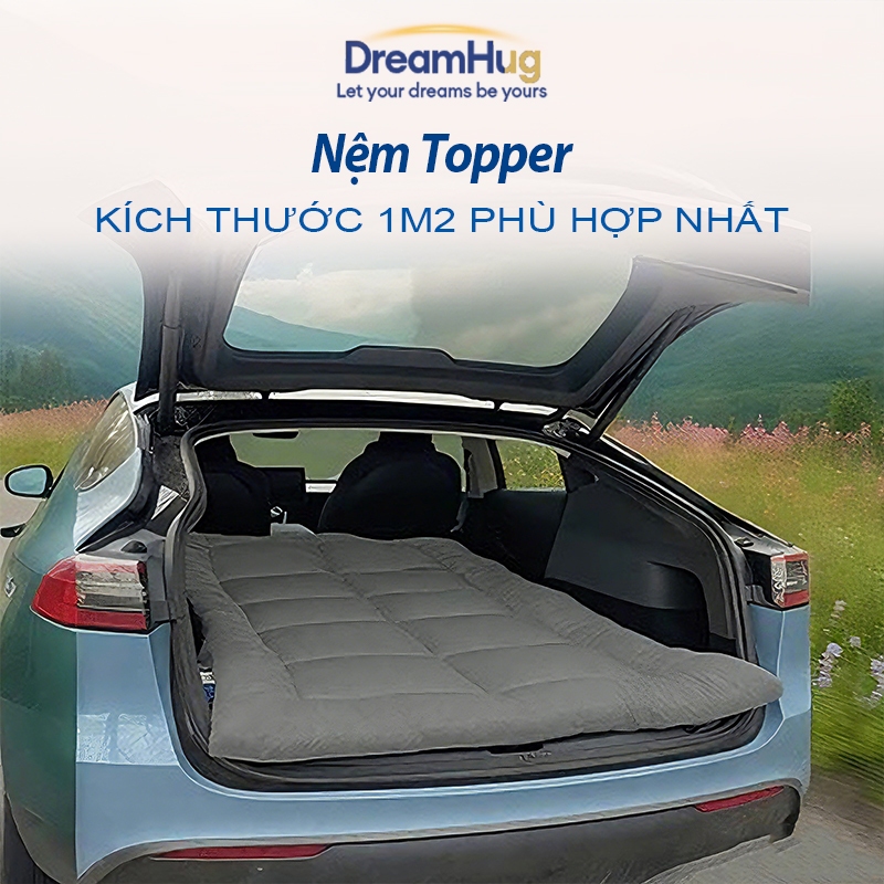 DreamHug Nệm Topper Gấp Gọn 1m2x2m Khử Mùi Xe Ô Tô / Xe Hơi COD