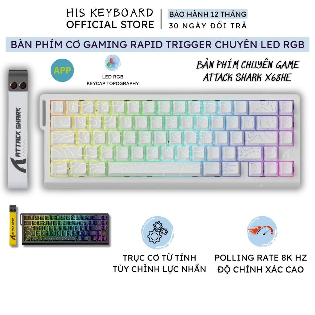 Bàn Phím Cơ Gaming Attack Shark X68HE Rapid Trigger Polling Rate 8Khz LED RGB Trục Cơ Từ Tính