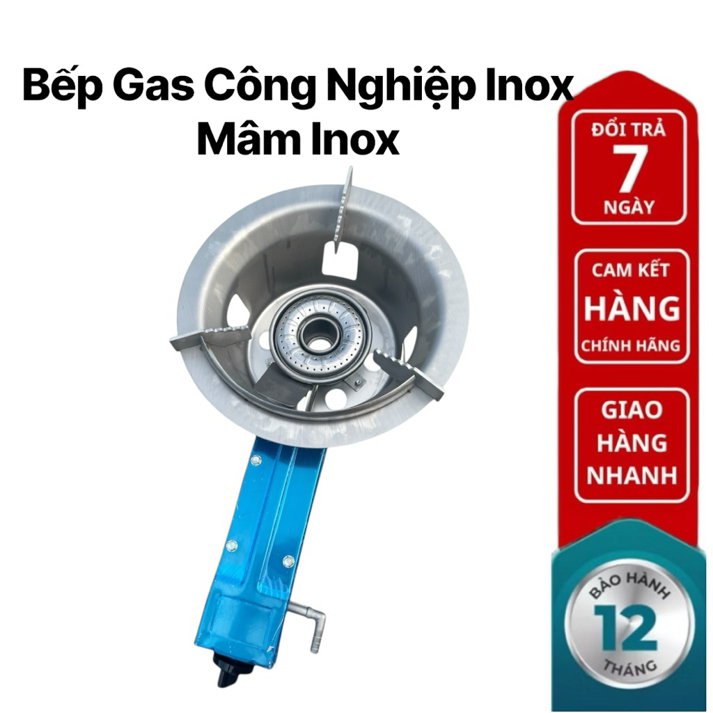 [E1] Bếp gas( Bếp Khè) công nghiệp Inox 430 - Mâm chia lửa Inox/ Bảo hành 12 tháng