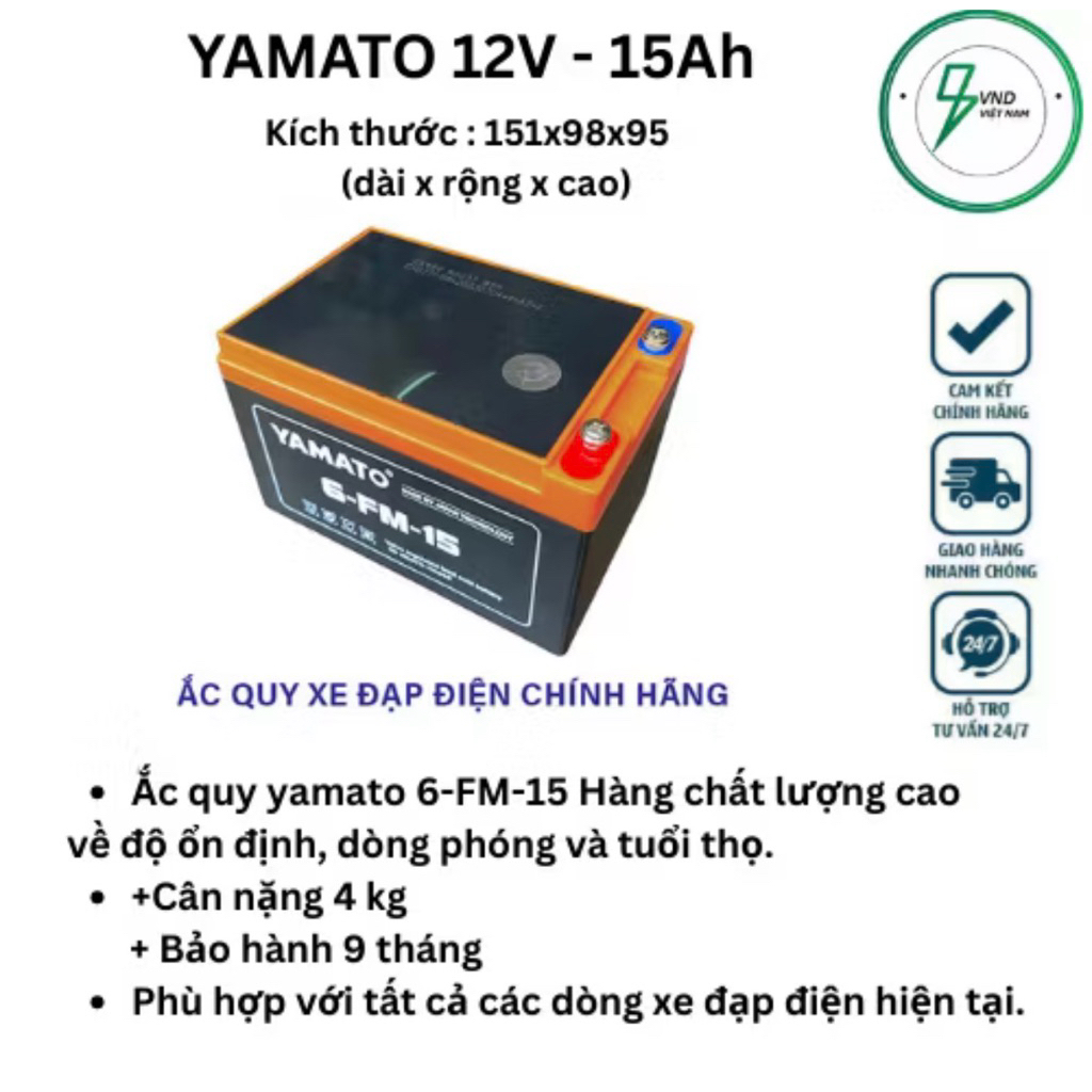 Bộ 4 bình ắc quy xe đạp điện KENDA 48V 15Ah
