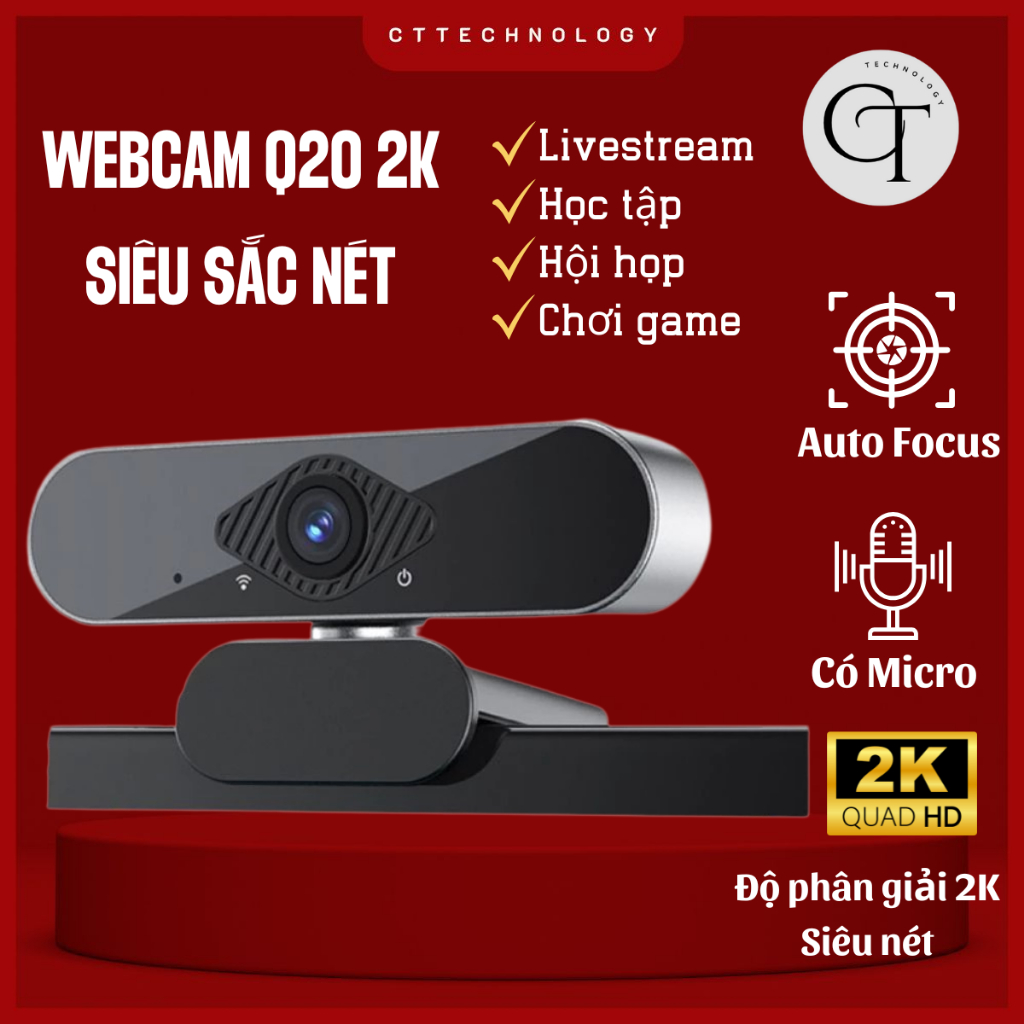 Webcam máy tính laptop cao cấp Q20 PRO 2K Camera Siêu Nét có mic hỗ trợ học online, livestream-BH12T