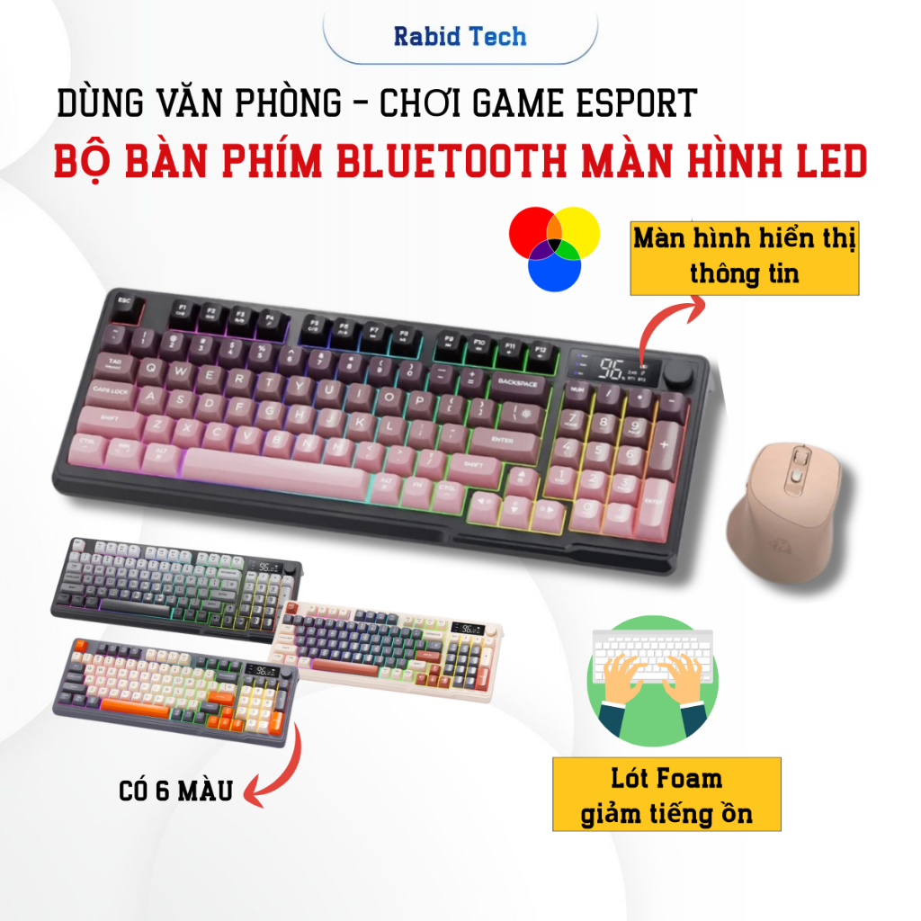 Bộ Bàn Phím Và Chuột Bluetooth Không Dây Rabit M96 - Led RGB-Màn Hình Núm Xoay Kết Nối Đa Năng-BH12T