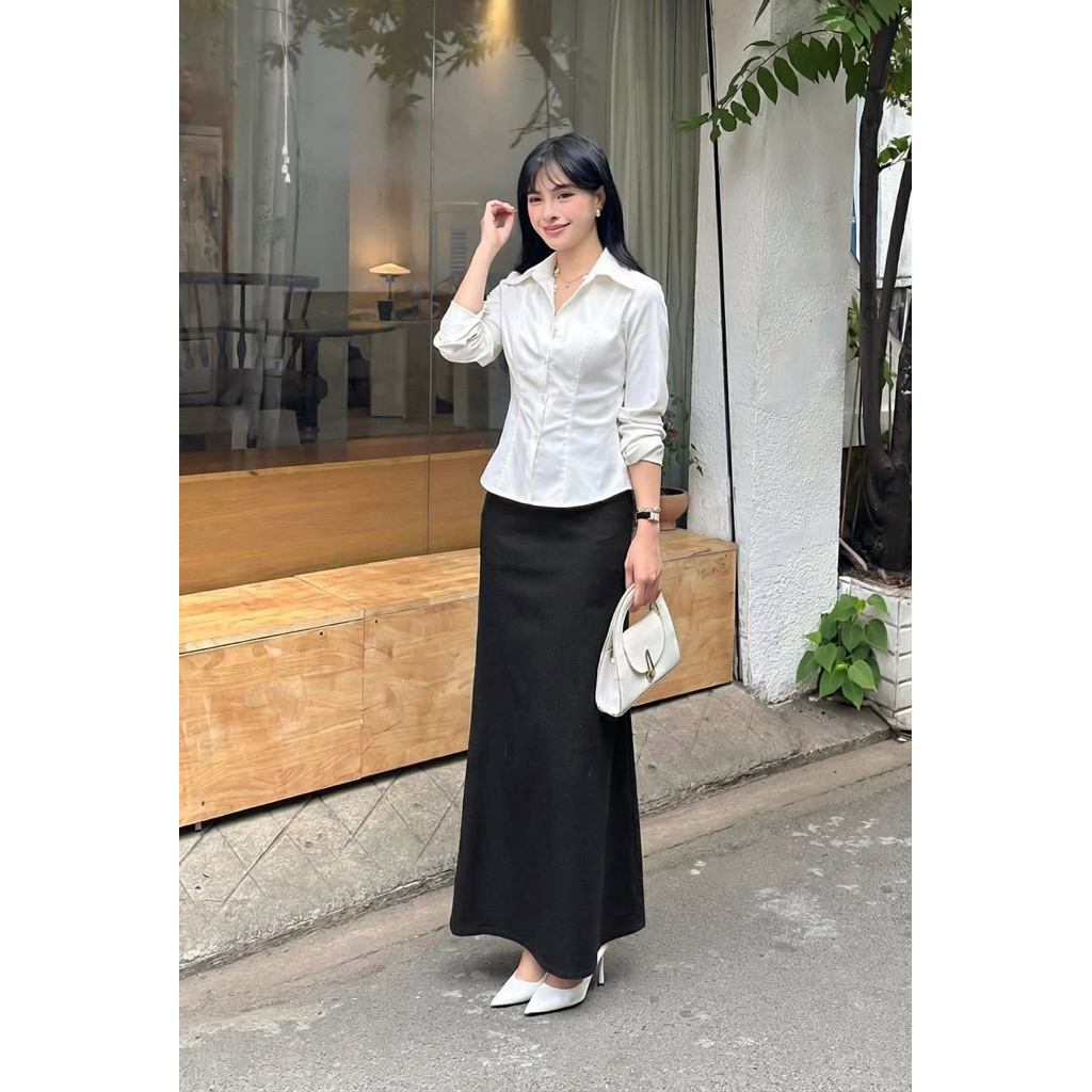 Chân váy linen, Chân váy dài linen, Chân váy linen dáng dài đuôi cá nhẹ