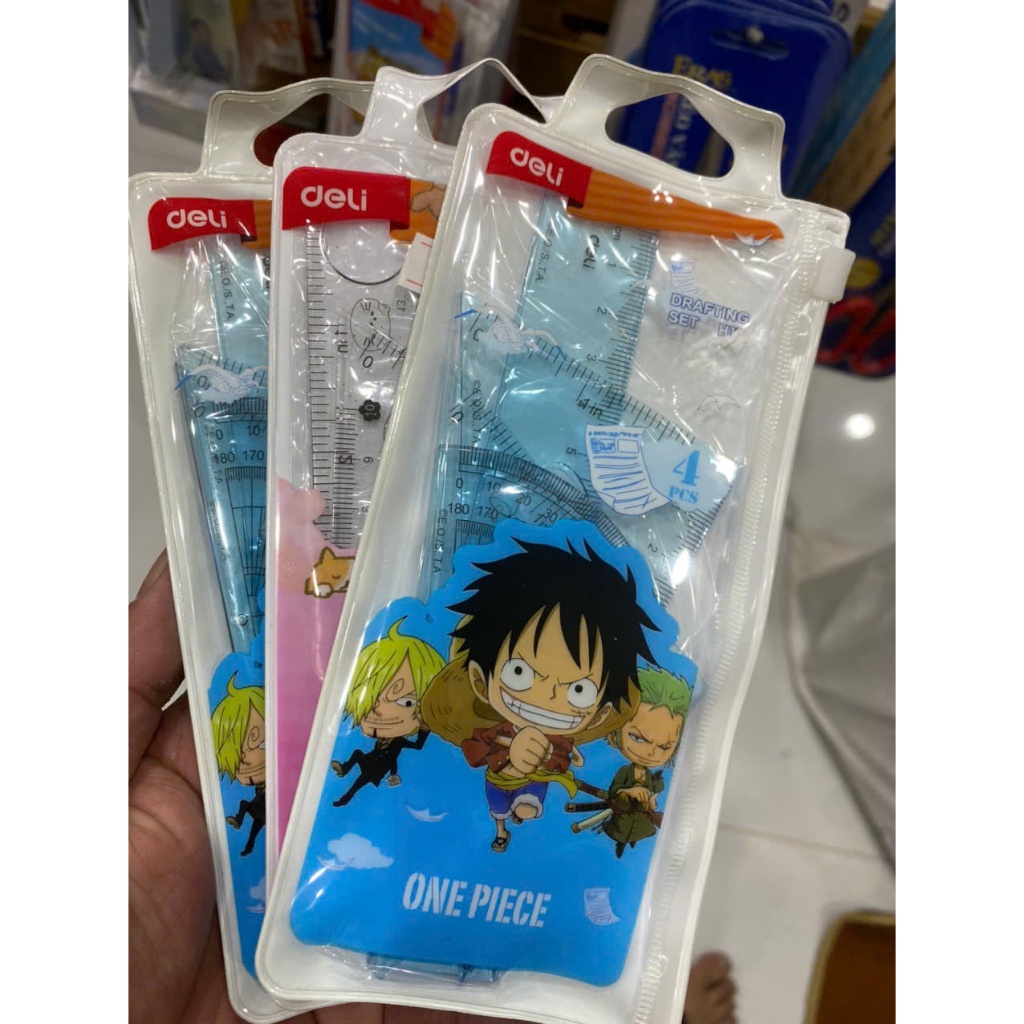 et thước eke One Piece Deli H17, Thước học sinh cute 2 màu xanh hồng