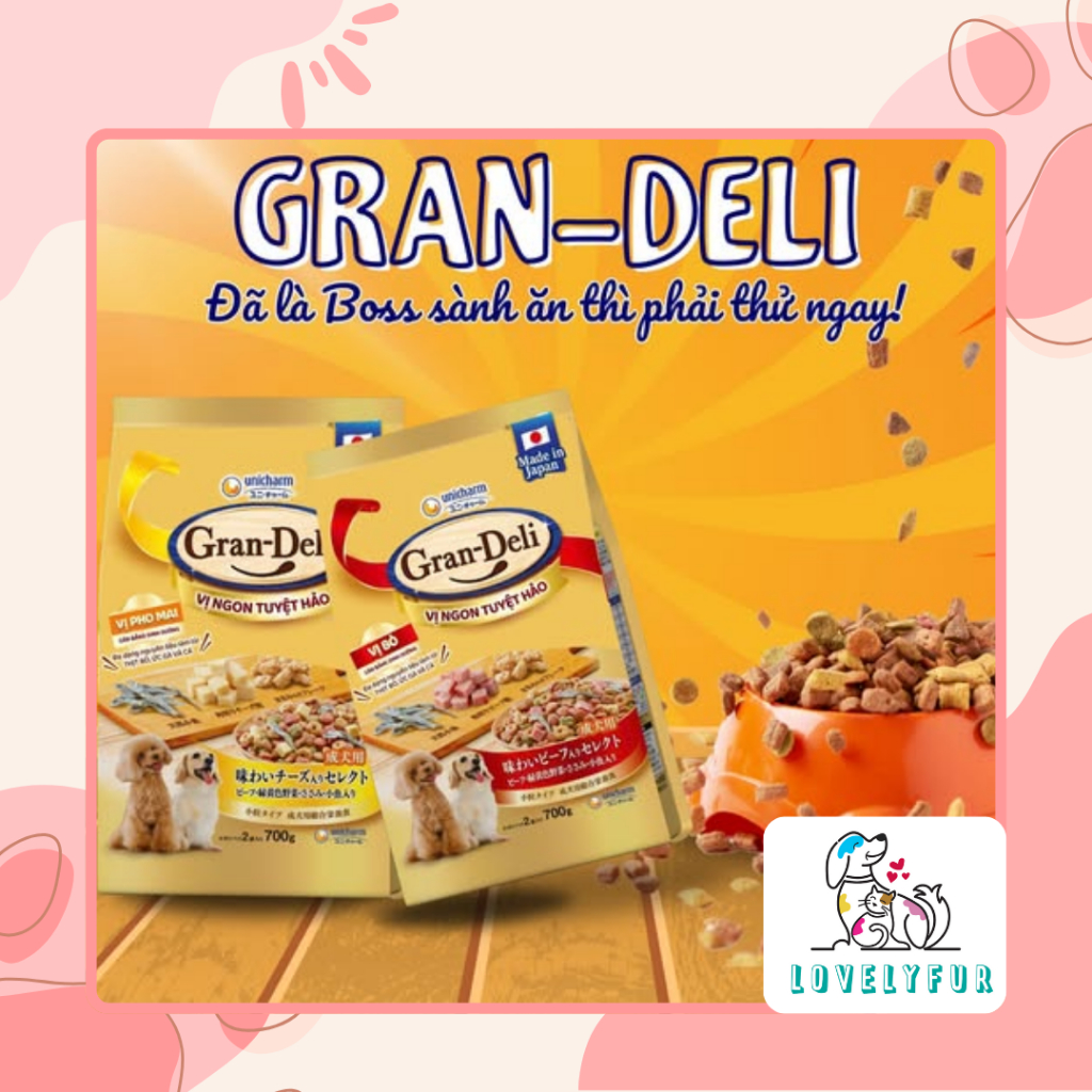 Hạt Gran Deli Cho Chó - Thức Ăn Khô Cho Chó Gran-Deli 700g Topping Cá, Thịt, Phô Mai Thơm Ngon 700G