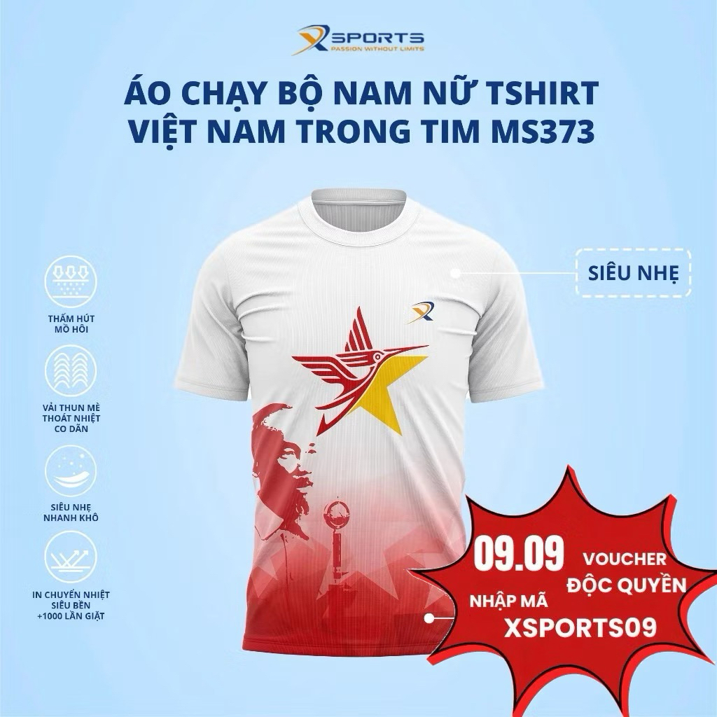 ÁO CHẠY BỘ NAM NỮ VIỆT NAM TRONG TIM MS373 XSPORTS VIỆT NAM