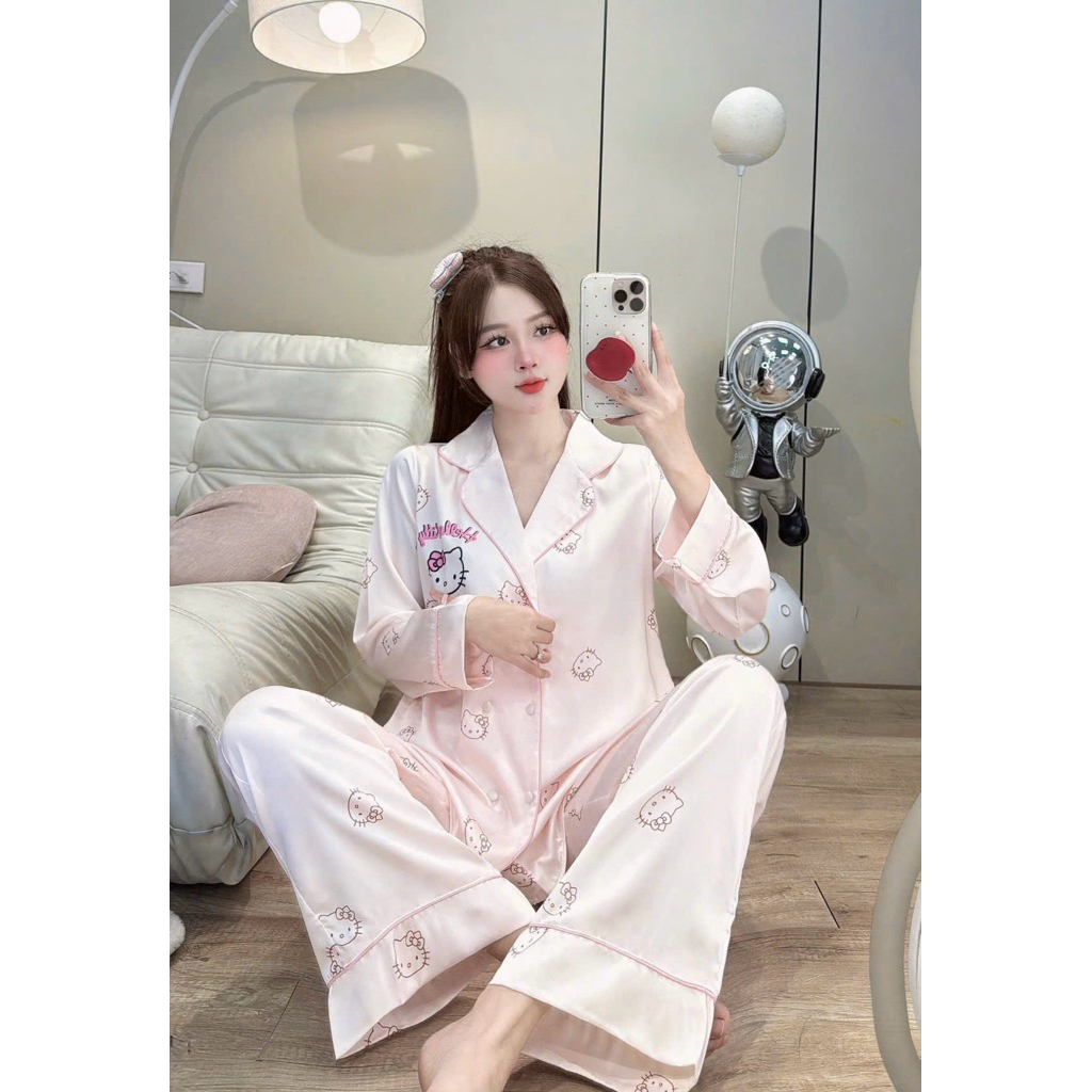 CHAULY - PJM mã 004 Pijama cổ vest sọc hồng hello kitty