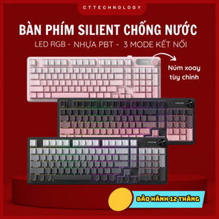 Bàn Phím Không Dây Bluetooth CTTech IP98, LED RGB, Có núm xoay, Chống nước, Phím PBT, Chống Ồn-BH12T
