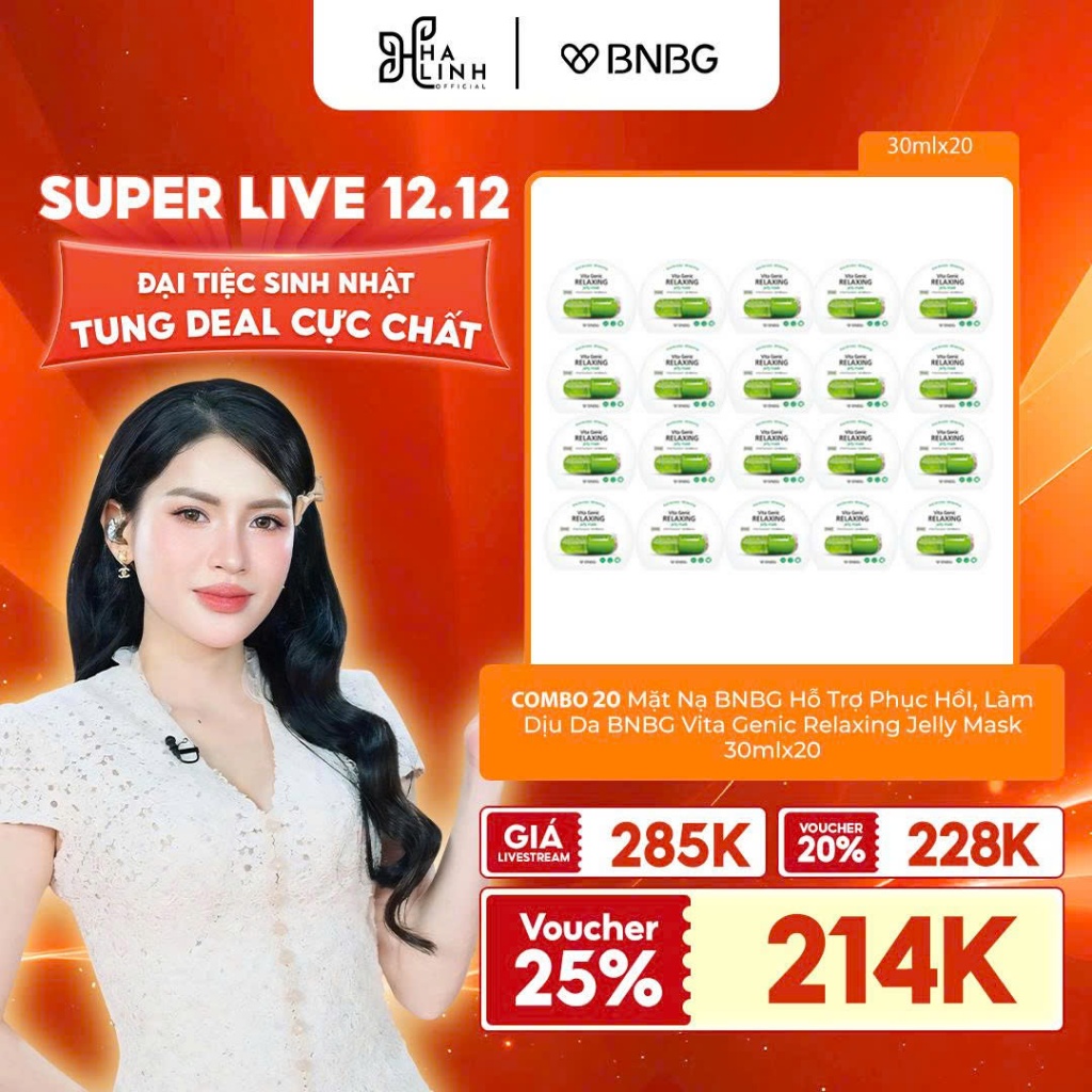  VHL x BNBG  COMBO 20 Mặt Nạ BNBG Hỗ Trợ Phục HồI Làm Dịu Da BNBG Vita Genic Relaxing Jelly Mask 30mlx20 