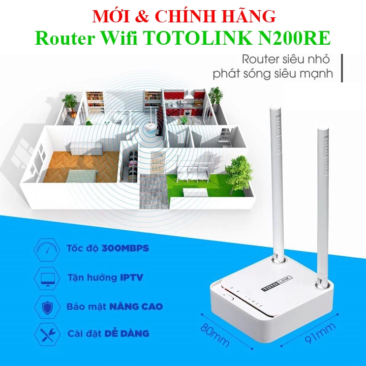 Bộ Phát WiFi Router 300Mbps 2 Ăng Ten Totolink N200RE , Nhỏ Gọn Sóng Khỏe  N210RE  4 râu PIX-LINK