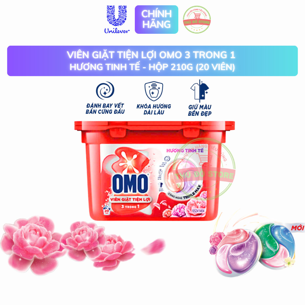 Viên Giặt OMO Tiện Lợi 3 Trong 1 Hương Tinh Tế - 20 Viên/ Hộp