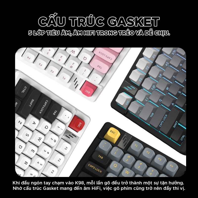 Bàn phím cơ k98 gaming Không dây Bluetooth Silent Switch LED RGB Có Hot-swap cho máy tính/laptop/ipad Có APP tùy chỉnh | BigBuy360 - bigbuy360.vn
