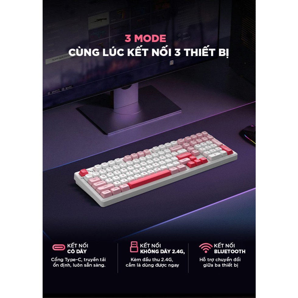 Bàn phím cơ k98 gaming Không dây Bluetooth Silent Switch LED RGB Có Hot-swap cho máy tính/laptop/ipad Có APP tùy chỉnh | BigBuy360 - bigbuy360.vn