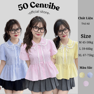  Áo Sơ Mi Nữ Dáng Babydoll Cổ Sen 2 Lá Phối Ren Cộc Tay Có Bigsize 45-75kg Phong Cách Korea  50 Cenvibe Clothing  #319 