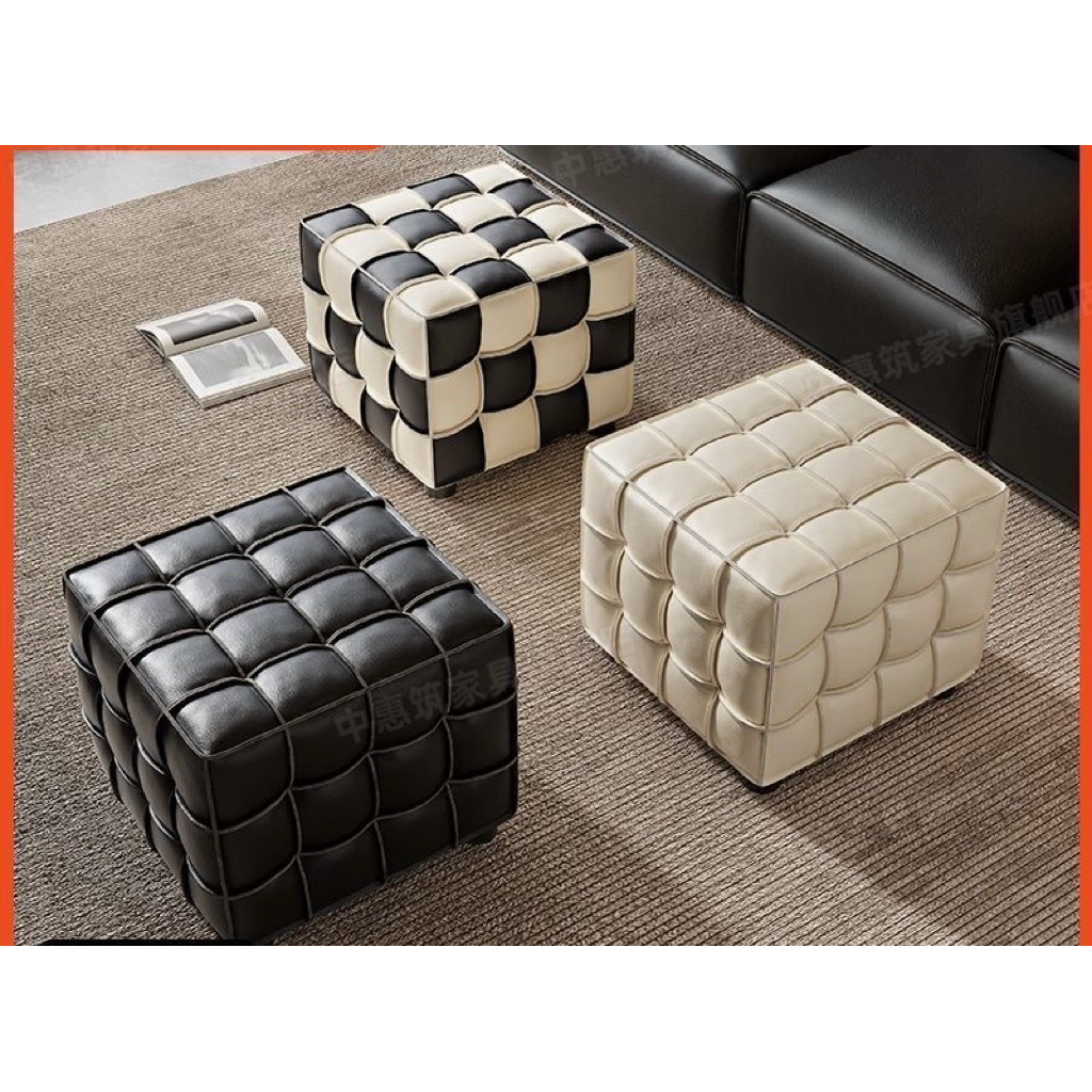Ghế đôn chân Rubik phong cách Ý cho phòng khách, Ghế đôn Rubik bằng da thật thân thiện, Ghế phòng ng