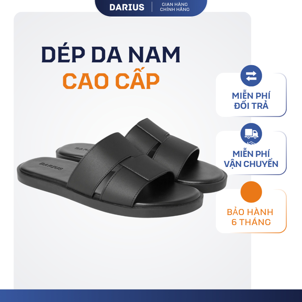 Dép da nam quai ngang DARIUS GIÀY NAM CAO CẤP đế TPR chống trơn trượt mã D242 Bảo Hành 6 Tháng