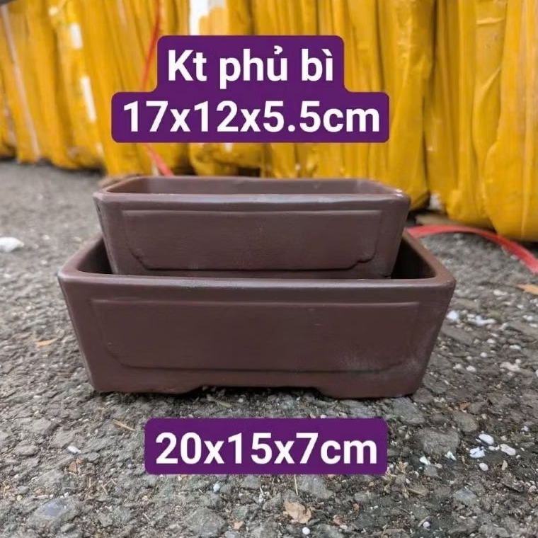 Cặp chậu chữ nhật kiểu chậu Tàu gốm Bát Tràng trồng cây bonsai, cây kiểng, cây mini