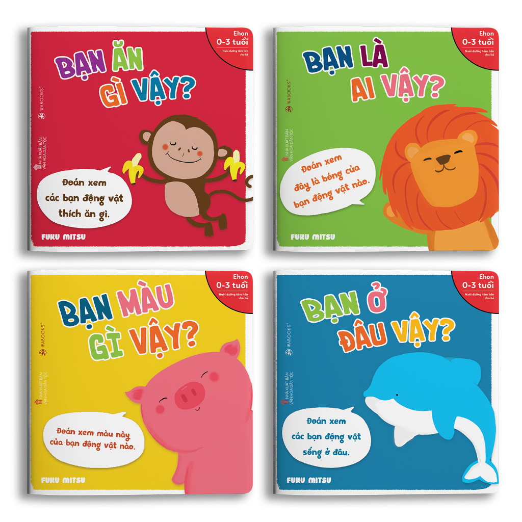 Sách Ehon Cho Bé 0-3 Tuổi - Bạn Là Ai Vậy, Màu Gì, Ở Đâu, Ăn Gì - Bộ Sách Ehon Nhật (4 Tập)