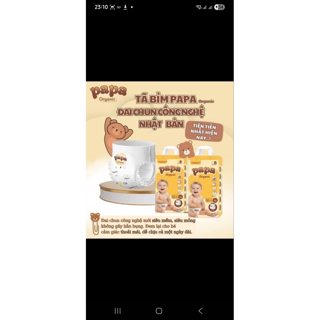 Tả / bỉm Papa Organic bịch 50 miếng