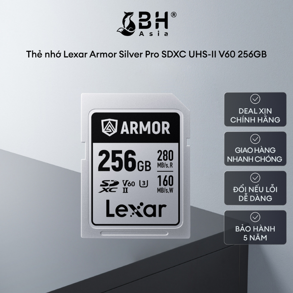 BH Asia - Thẻ nhớ Lexar ARMOR SILVER PRO UHS-II SDXC Card V60 128GB/ 256GB - Phân phối bởi BH Asia